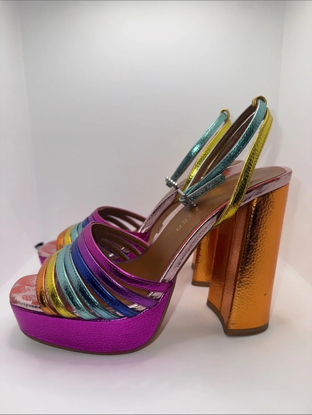 Kurt Geiger Pierra Platform Sandal Heels Metallic Leather Women’s 36.5 US 6.5
